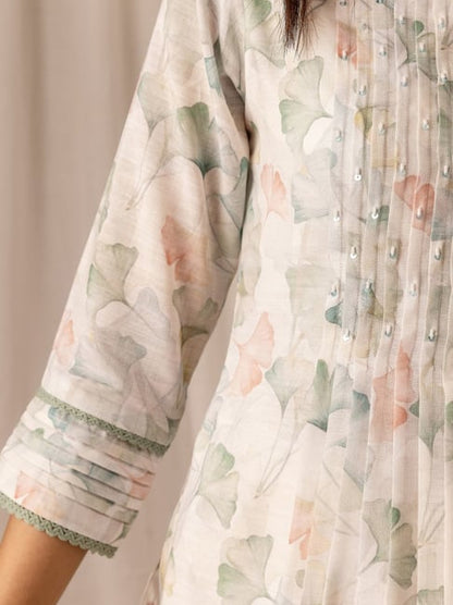 Floral Printed Round Neck A-Line Kurta Trouser & Dupatta Set