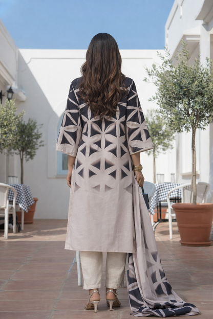 Abstract Printed Kurta & Trousers With Dupatta