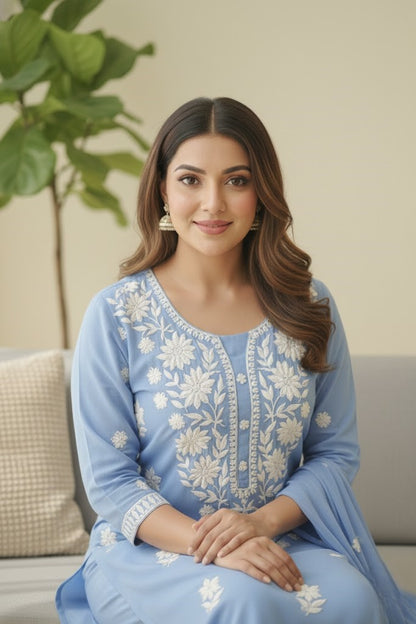 Ethnic Motifs Embroidered Thread Work Kurta with Trousers & Dupatta