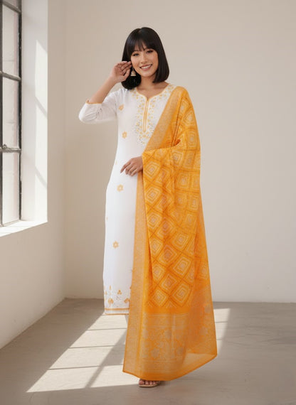 Embroidered Straight Kurta With Trouser & Dupatta