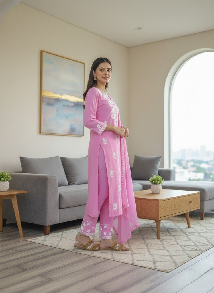 Ethnic Motifs Embroidered Thread Work Kurta with Trousers & Dupatta