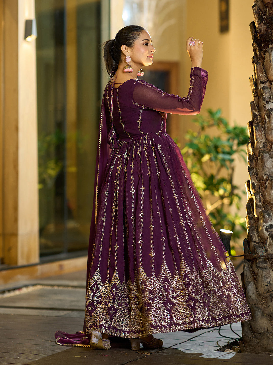 Embroidered Georgette Stitched Anarkali Gown With Dupatta