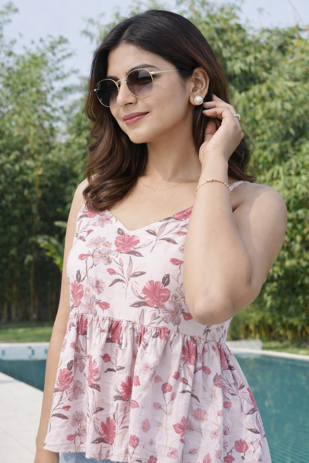 Radiant Rose Cotton Peplum Cami