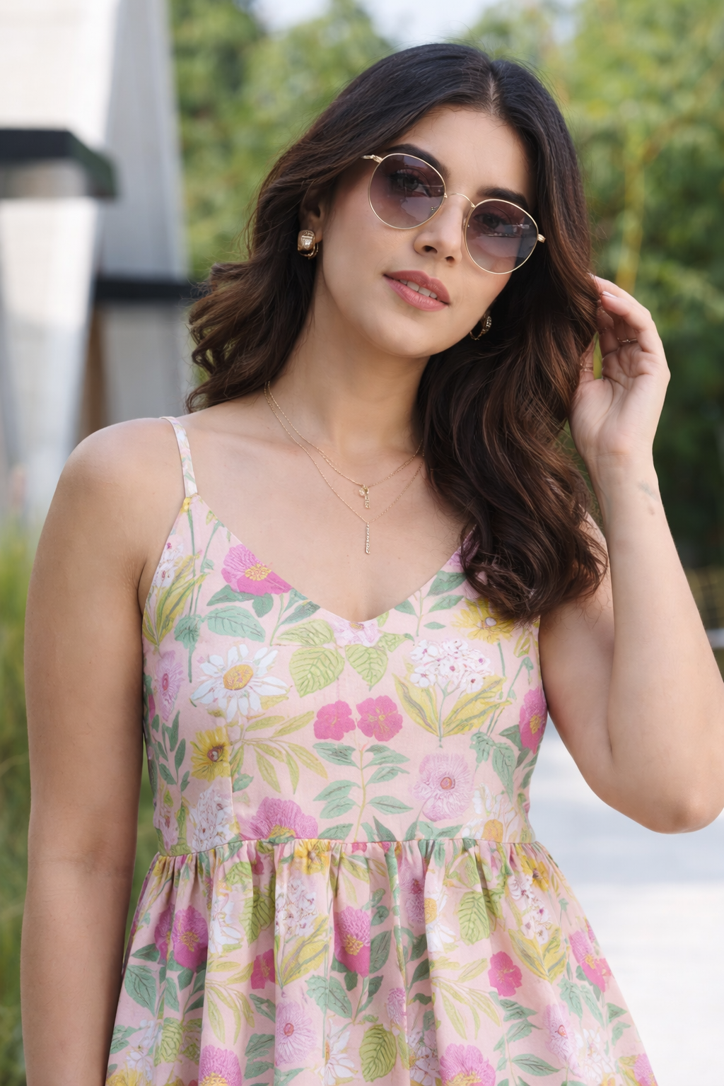Tropical Floral Print Cotton Peplum Cami Top