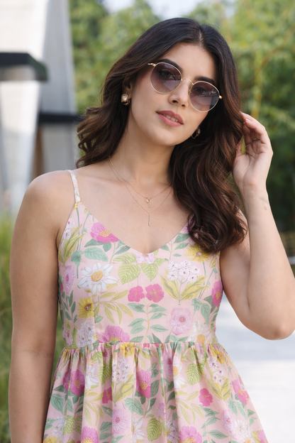 Tropical Floral Print Cotton Peplum Cami Top
