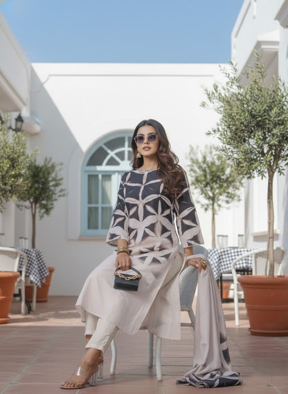Abstract Printed Kurta & Trousers With Dupatta