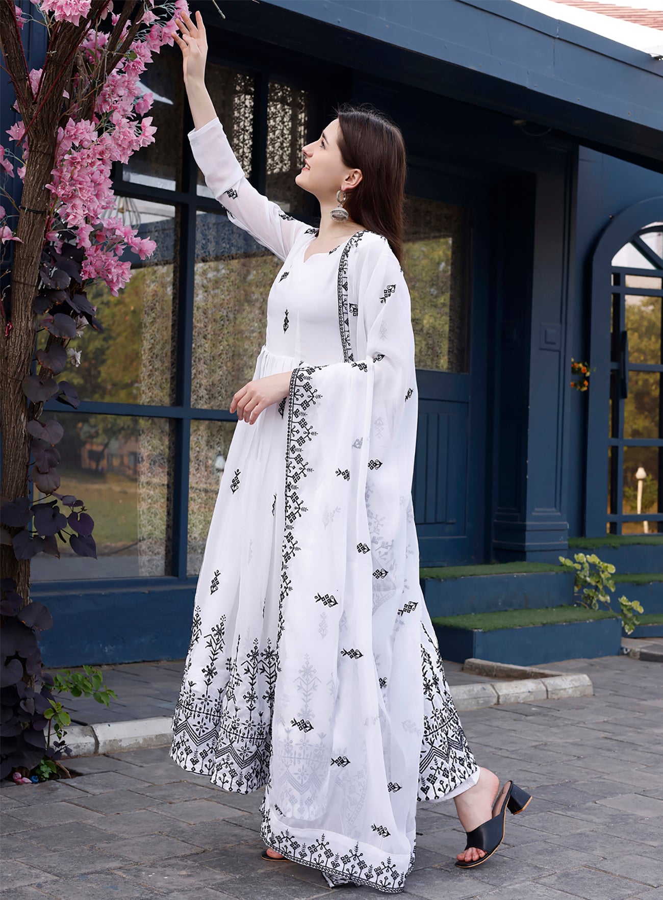 Embroidered Georgette Stitched Anarkali Gown With Dupatta