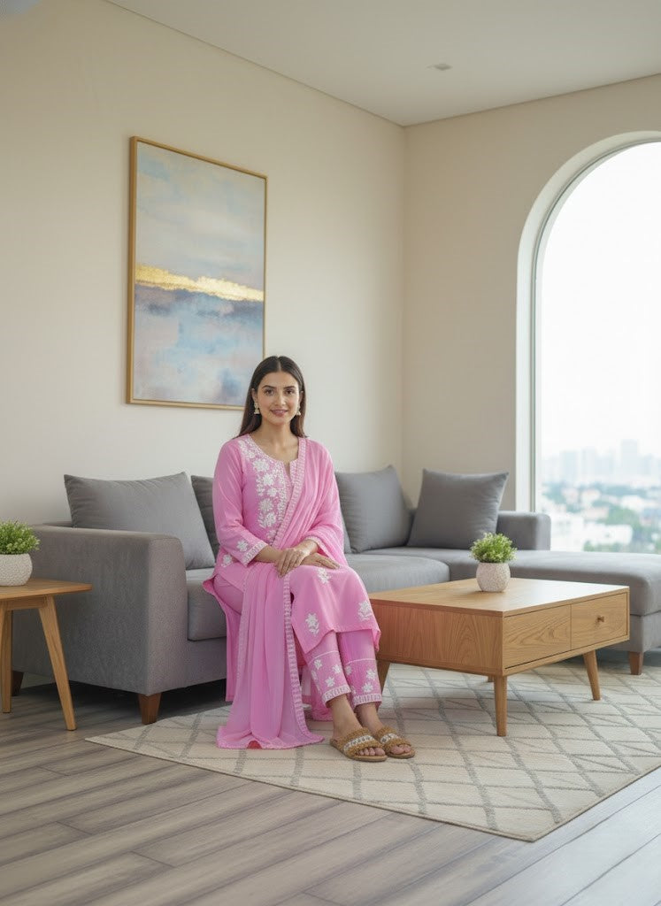 Ethnic Motifs Embroidered Thread Work Kurta with Trousers & Dupatta