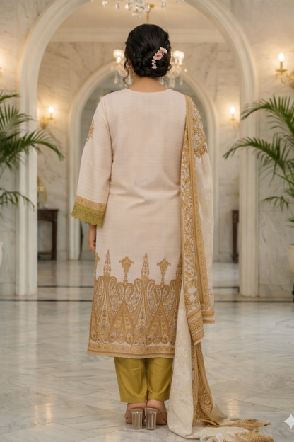 Floral Printed Notch Neck Muslin Kurta with Pant & Dupatta