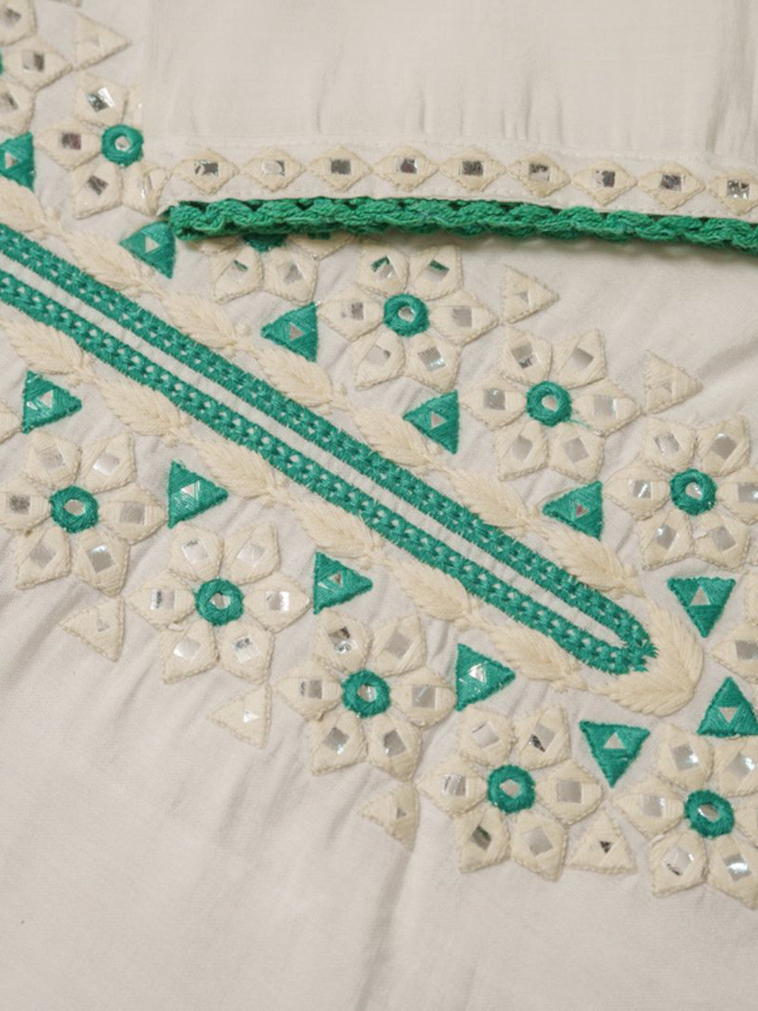 Women Embroidered Mirror Work Straight Kurta & Trouser With Dupatta