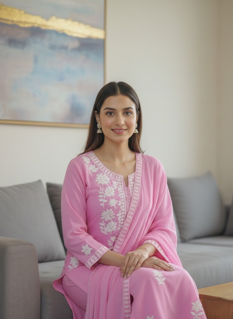 Ethnic Motifs Embroidered Thread Work Kurta with Trousers & Dupatta