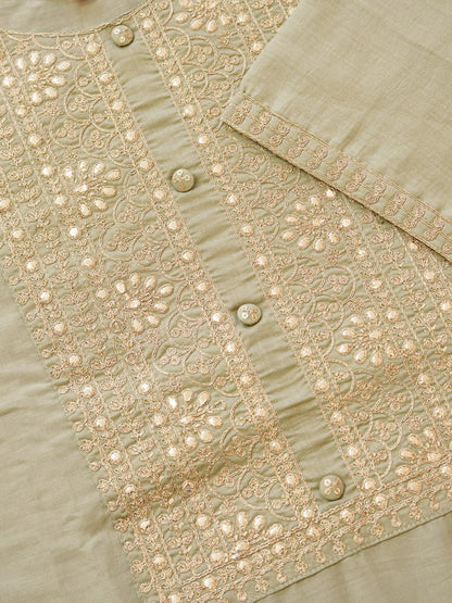 Women Ethnic Motifs Embroidered Straight Kurta With Trousers & Dupatta