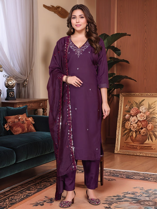 Roman Silk Embroidery Work Kurta Set