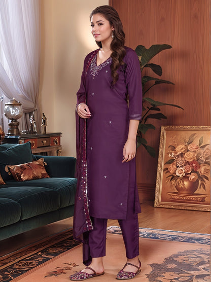Roman Silk Embroidery Work Kurta Set