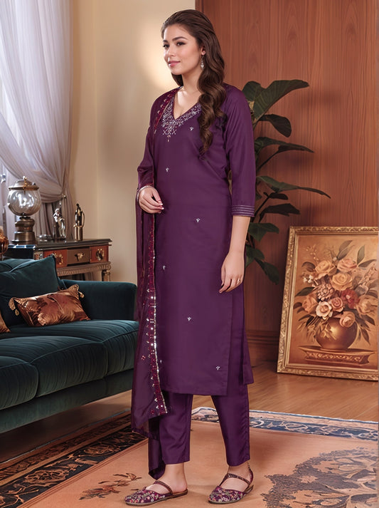 Roman Silk Embroidery Work Kurta Set