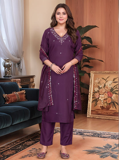 Roman Silk Embroidery Work Kurta Set