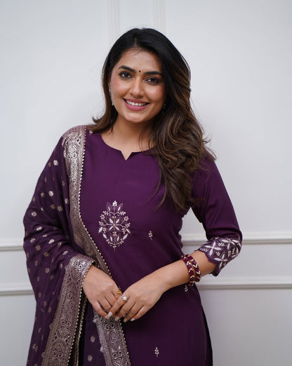 PV Chanderi Embroidered Kurti Set