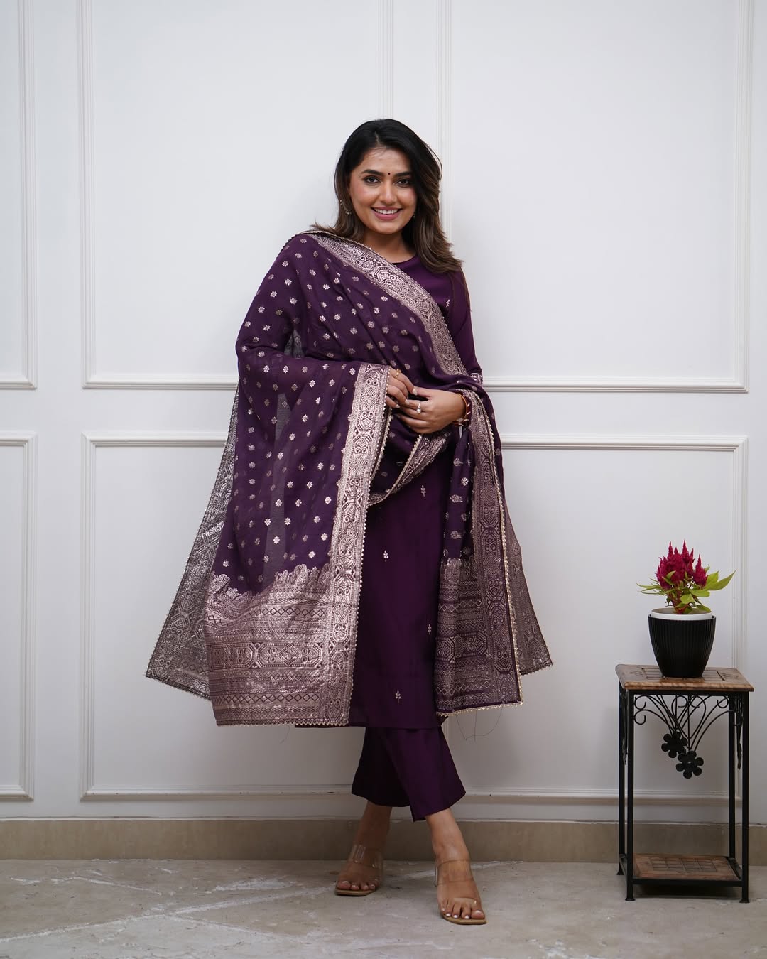 PV Chanderi Embroidered Kurti Set