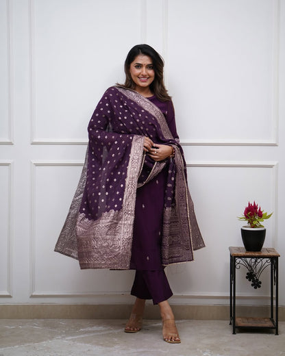 PV Chanderi Embroidered Kurti Set