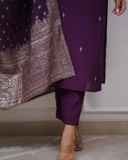 PV Chanderi Embroidered Kurti Set