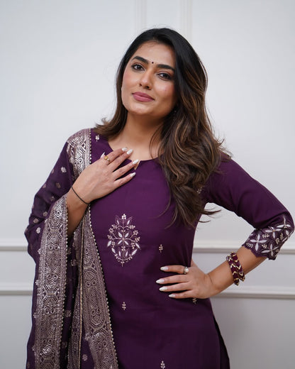 PV Chanderi Embroidered Kurti Set