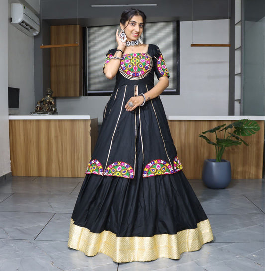 Black Charming Ethnic Pure RayonCotton Lehenga Set