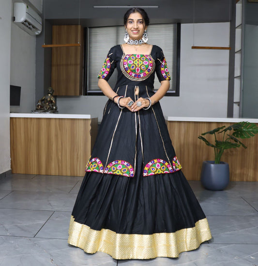 Black Charming Ethnic Pure RayonCotton Lehenga Set