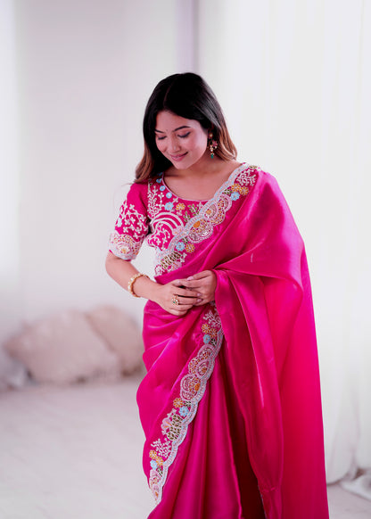 Premium Jimmy Choo With Heavy Embroidery Threads ,Codding & Sequins Work Saree