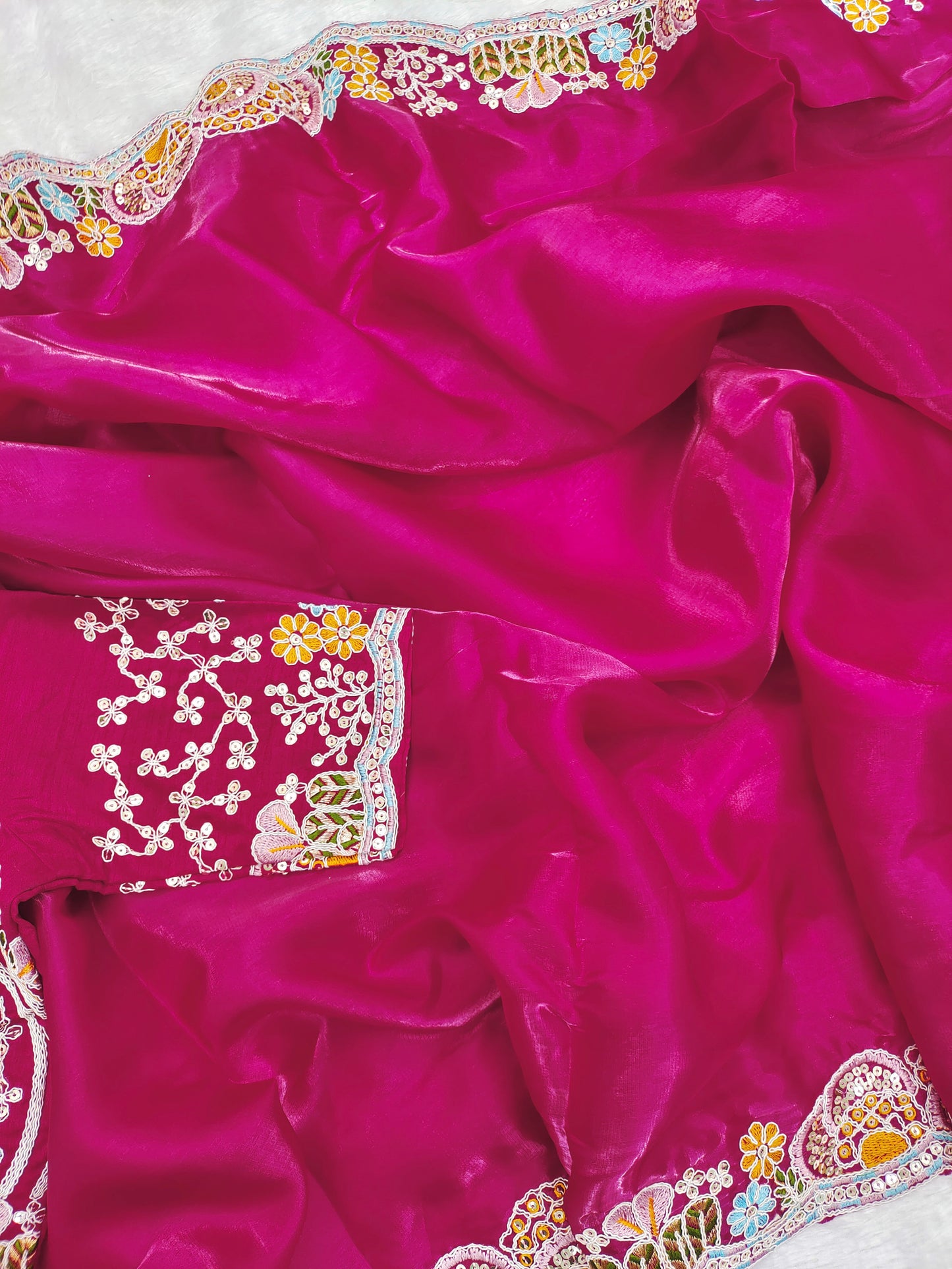 Premium Jimmy Choo With Heavy Embroidery Threads ,Codding & Sequins Work Saree