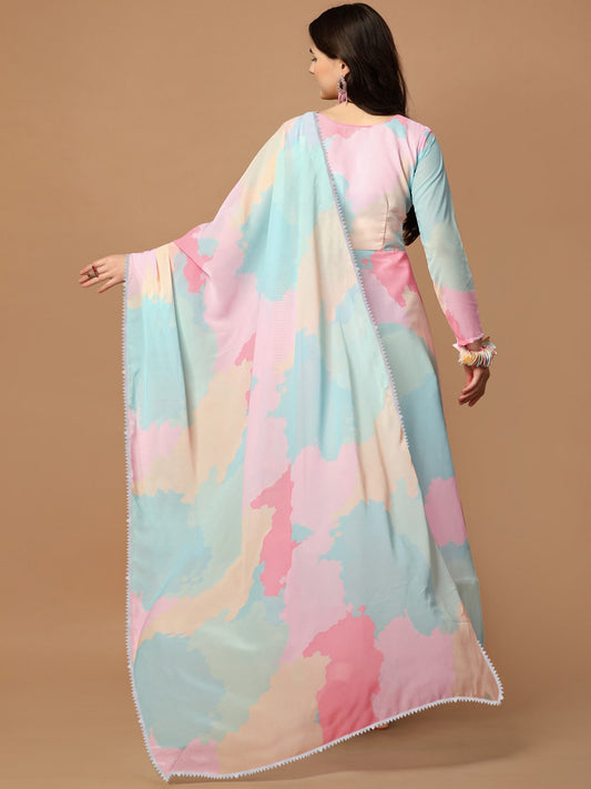 Printed Georgette Stitched Anarkali Gown With Dupatta