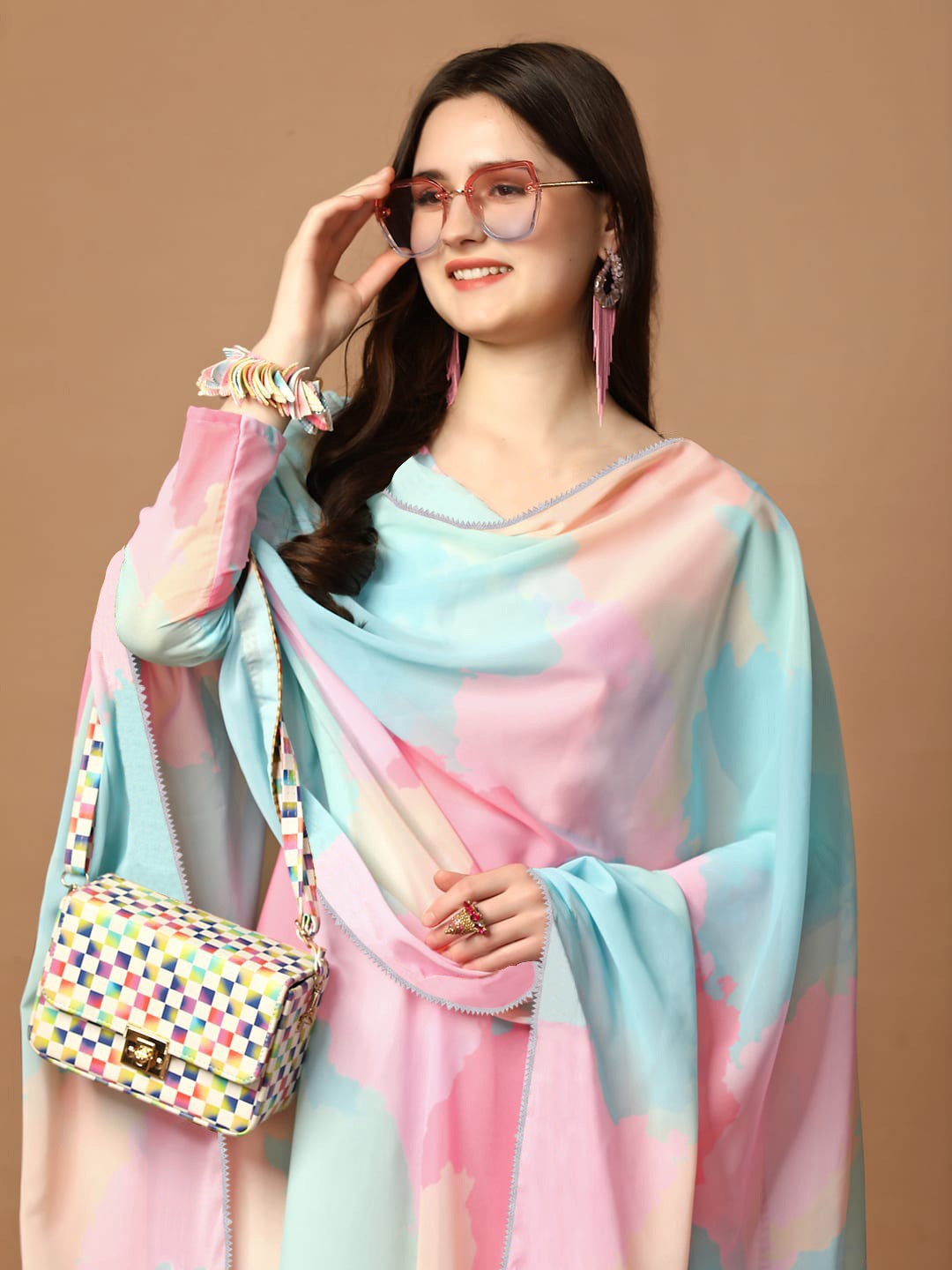 Printed Georgette Stitched Anarkali Gown With Dupatta