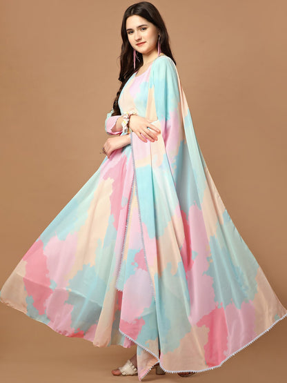 Printed Georgette Stitched Anarkali Gown With Dupatta