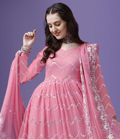Embroidered Georgette Stitched Anarkali Gown with Dupatta