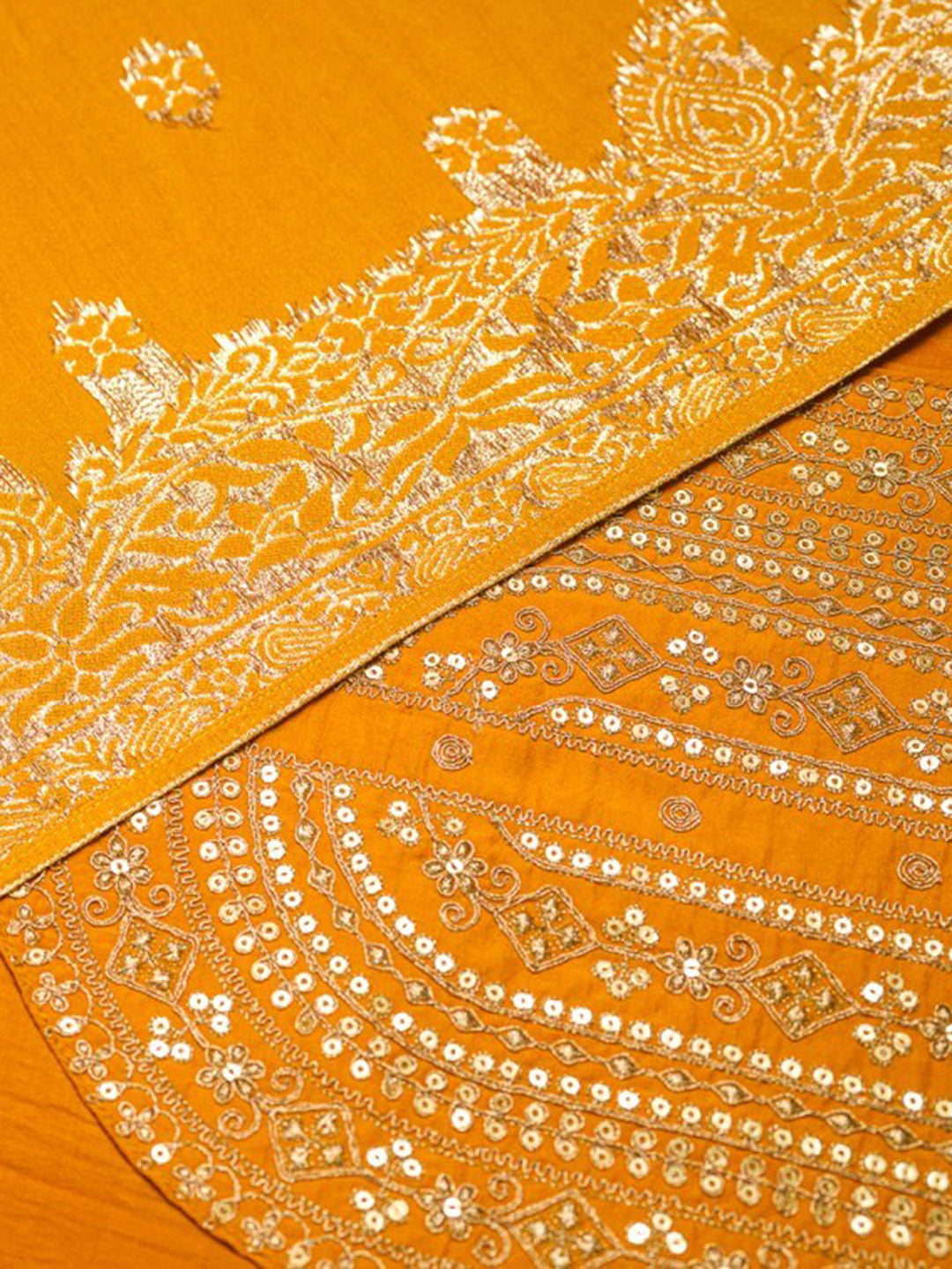 Yellow Ethnic Motifs Straight Kurta & Trousers With Dupatta