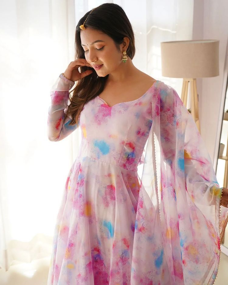 Embroidered Georgette Stitched Anarkali Gown