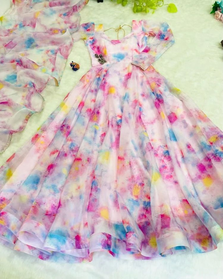 Embroidered Georgette Stitched Anarkali Gown