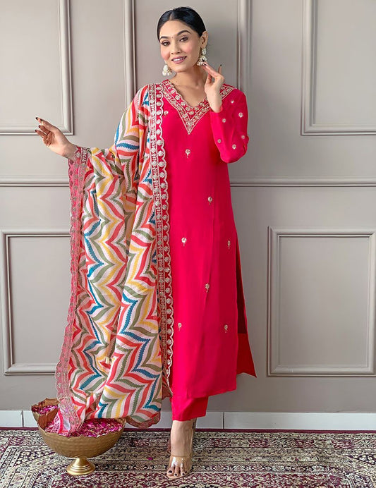 Women Pure Silk Kurta Pant Dupatta Set