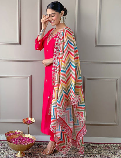 Women Pure Silk Kurta Pant Dupatta Set