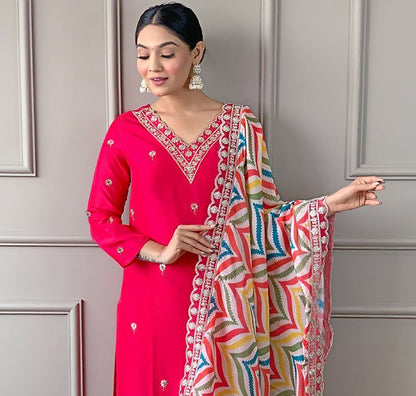 Women Pure Silk Kurta Pant Dupatta Set