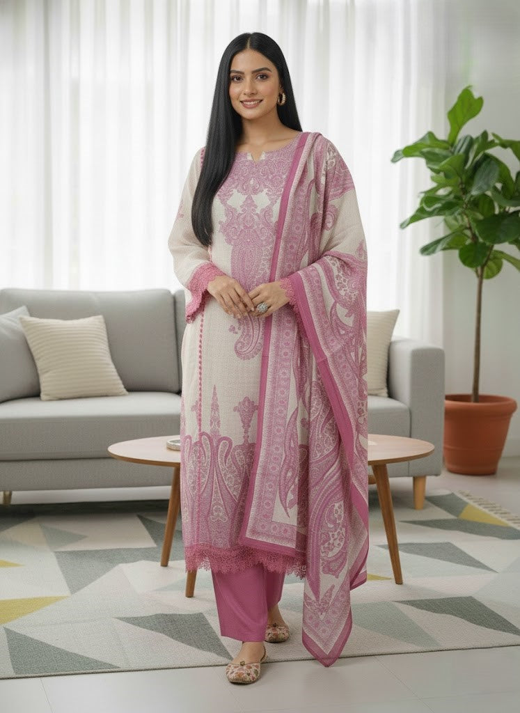 Floral Printed Notch Neck Muslin Kurta with Pant & Dupatta