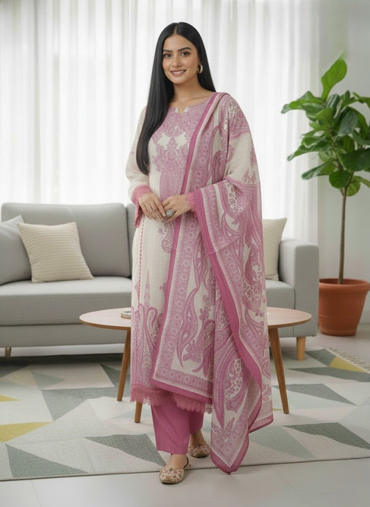 Floral Printed Notch Neck Muslin Kurta with Pant & Dupatta