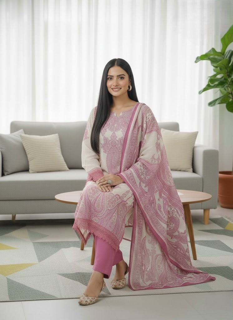 Floral Printed Notch Neck Muslin Kurta with Pant & Dupatta